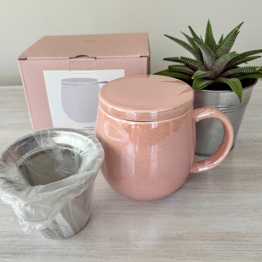 Prairie Rose Luster Ceramic Tea Mug • 10oz • With Infuser
